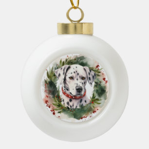 Dalmatian Christmas Wreath Festive Pup  Ceramic Ball Christmas Ornament