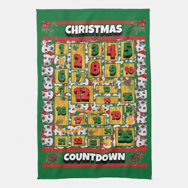 Dalmatian Countdown Christmas Advent Calendar Dog Tea Towel (Vertical)