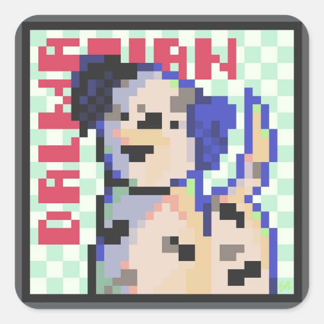 Dalmatian, Dalmatian, Pixel Art, Pixel art Square Sticker (Front)