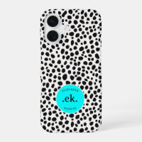 Dalmatian Dog Abstract Pattern Aqua Blue Monogram