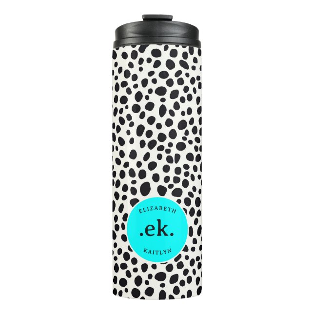  Dalmatian Dog Abstract Pattern Aqua Blue Monogram Thermal Tumbler (Front)