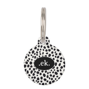  Dalmatian Dog Abstract Pattern Black Monogram Pet Tag