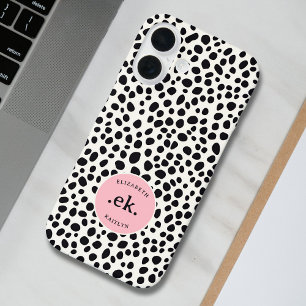 Dalmatian Dog Abstract Pattern Blush Pink Monogram iPhone 16 Case