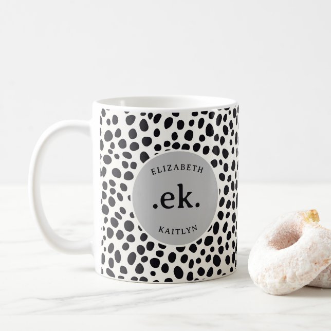  Dalmatian Dog Abstract Pattern Grey Monogram Coffee Mug (With Donut)