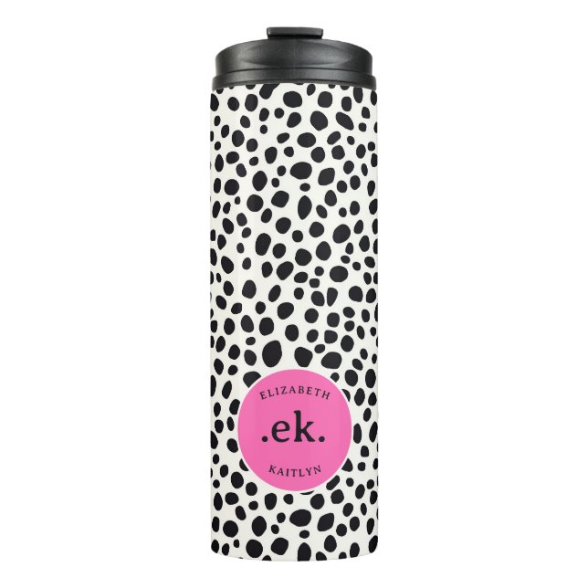  Dalmatian Dog Abstract Pattern Hot Pink Monogram Thermal Tumbler (Front)