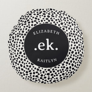  Dalmatian Dog Abstract Pattern Monogram Round Cushion