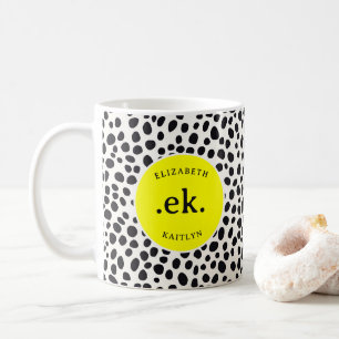  Dalmatian Dog Abstract Pattern Yellow Monogram Coffee Mug