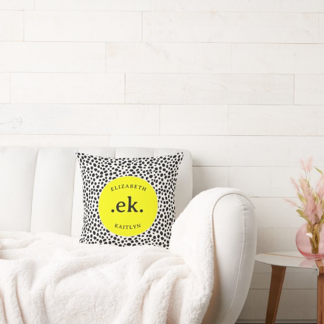  Dalmatian Dog Abstract Pattern Yellow Monogram Cushion (Couch)