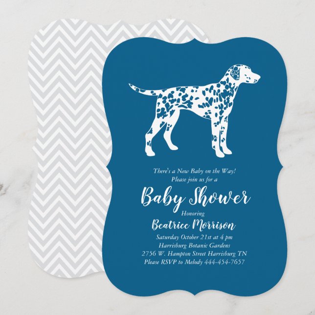 Dalmatian Dog Baby Shower Blue Boy Invitation (Front/Back)