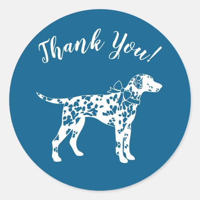 Dalmatian Dog Baby Shower Puppy Blue Boy Classic Round Sticker (Front)