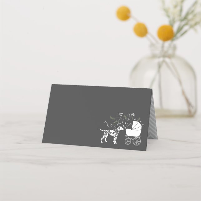 Dalmatian Dog Baby Shower Puppy Grey Place Card (Front)