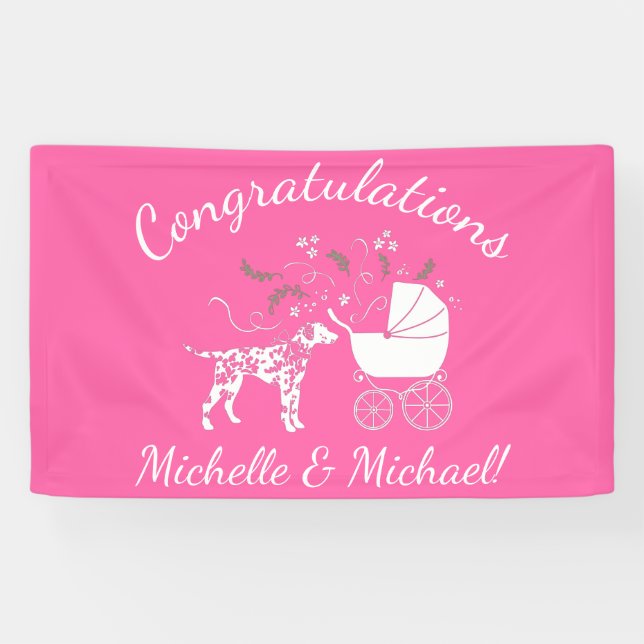 Dalmatian Dog Baby Shower Puppy Pink Girl Banner (Horizontal)