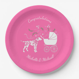 Dalmatian Dog Baby Shower Puppy Pink Girl Paper Plate