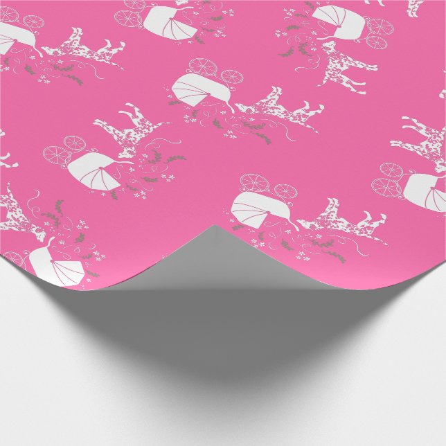 Dalmatian Dog Baby Shower Puppy Pink Girl Wrapping Paper (Corner)