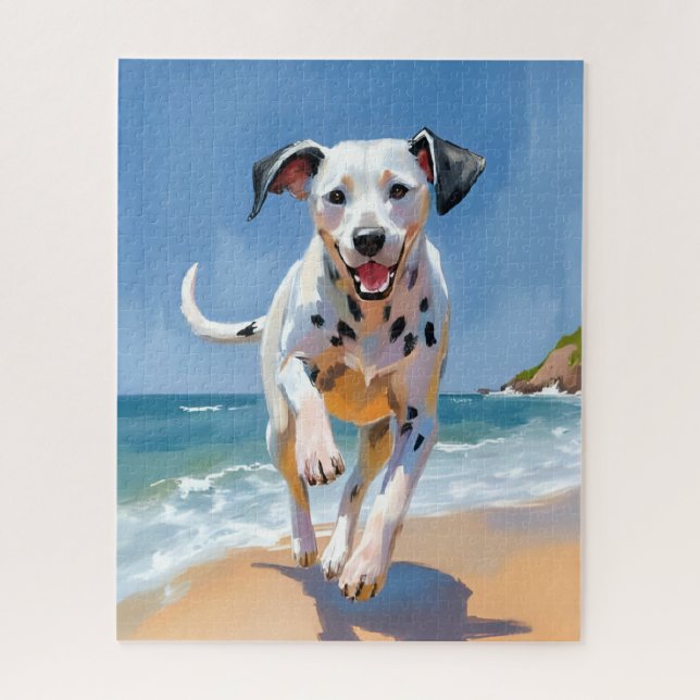 Dalmatian Dog Beach Watercolor Pet Painting Jigsaw Puzzle (Vertical)