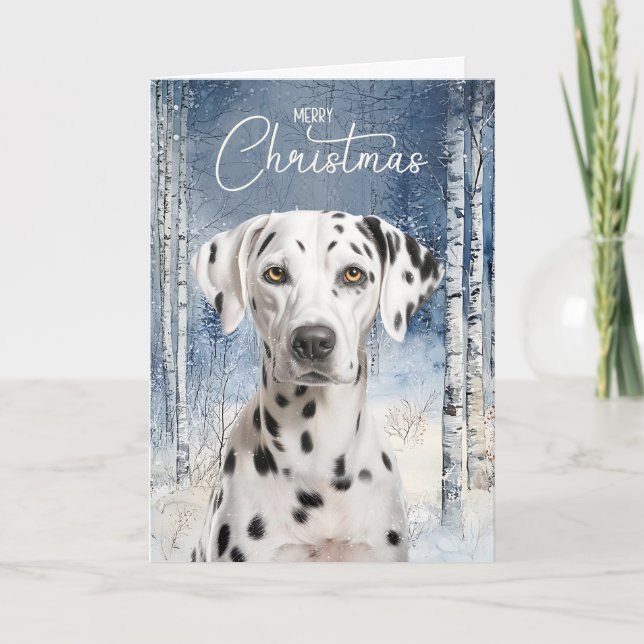 Dalmatian Dog Birch Aspen Winter Forest Christmas Holiday Card (Front)