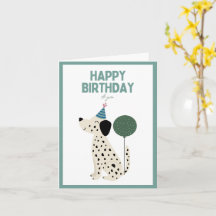 Dalmatian Dog Birthday card with a green and white