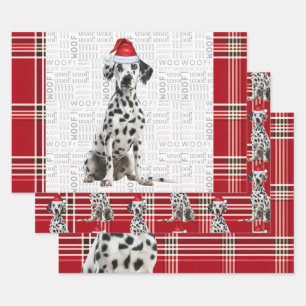 Dalmatian Dog Bold Red Holiday Plaid Christmas Wrapping Paper Sheet