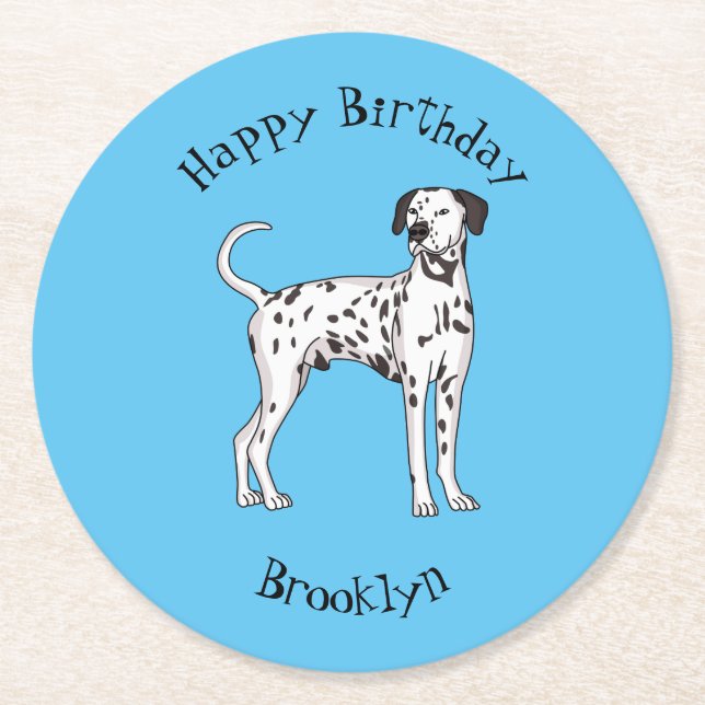 Dalmatian dog cartoon  round paper coaster (Front)