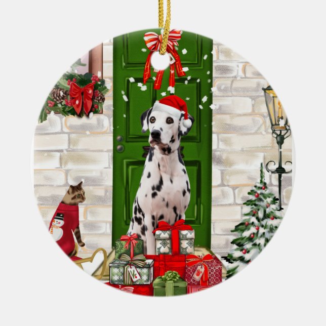 Dalmatian Dog Christmas  Ceramic Ornament (Front)
