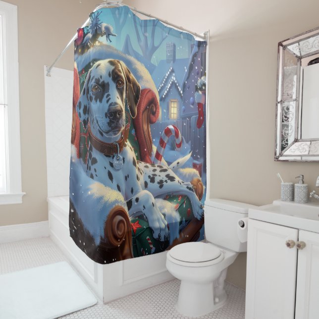 Dalmatian Dog Christmas Festive Shower Curtain (In Situ)