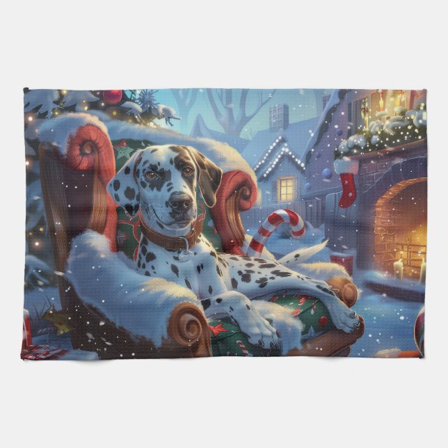 Dalmatian Dog Christmas Festive Tea Towel (Horizontal)