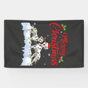 Dalmatian Dog Christmas Lights Santa Hat Xmas Dog Banner