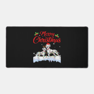 Dalmatian Dog Christmas Lights Santa Hat Xmas Dog Desk Mat