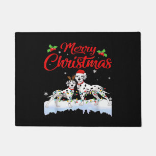 Dalmatian Dog Christmas Lights Santa Hat Xmas Dog Doormat