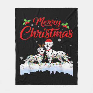 Dalmatian Dog Christmas Lights Santa Hat Xmas Dog Fleece Blanket