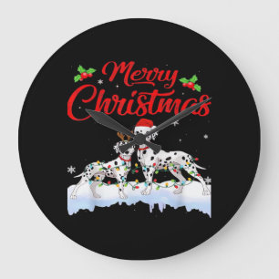 Dalmatian Dog Christmas Lights Santa Hat Xmas Dog  Large Clock