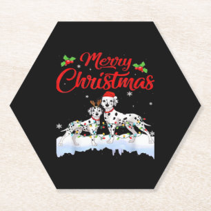Dalmatian Dog Christmas Lights Santa Hat Xmas Dog Paper Coaster
