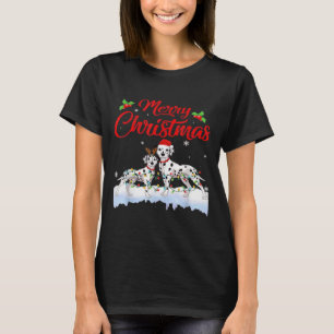 Dalmatian Dog Christmas Lights Santa Hat Xmas Dog  T-Shirt