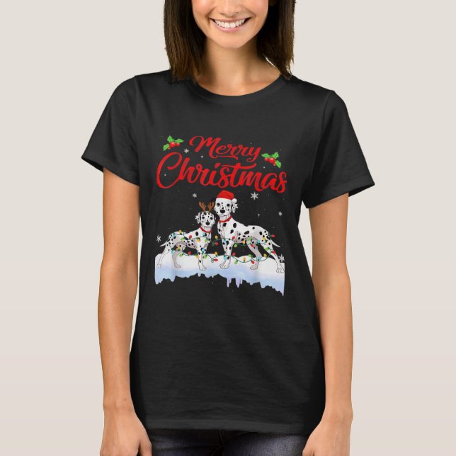 Dalmatian Dog Christmas Lights Santa Hat Xmas Dog  T-Shirt (Front)