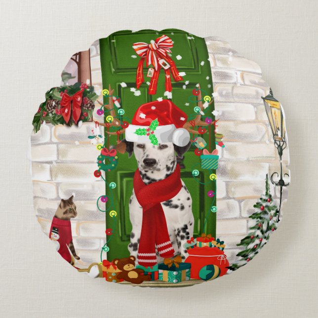 Dalmatian Dog Christmas  Round Cushion (Front)