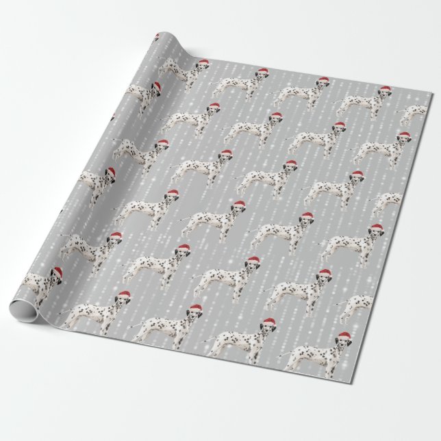Dalmatian Dog Christmas Santa Hat Wrapping Paper (Unrolled)