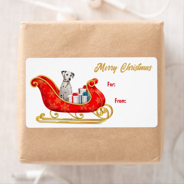Dalmatian Dog Christmas Sleigh Gift Tag (Insitu)