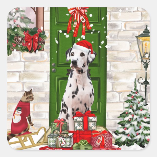 Dalmatian Dog Christmas   Square Sticker (Front)