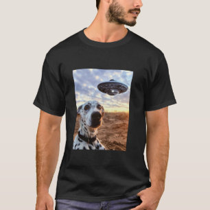 Dalmatian Dog Doggy Selfie with UFOs Aliens Funny T-Shirt