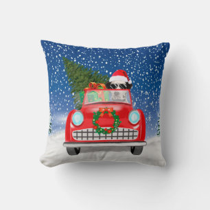 Dalmatian Dog Driving Car In Snow Christmas Cushion
