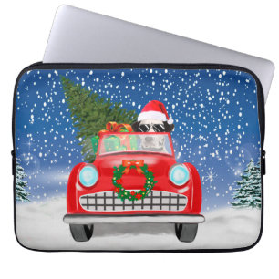 Dalmatian Dog Driving Car In Snow Christmas Laptop Sleeve