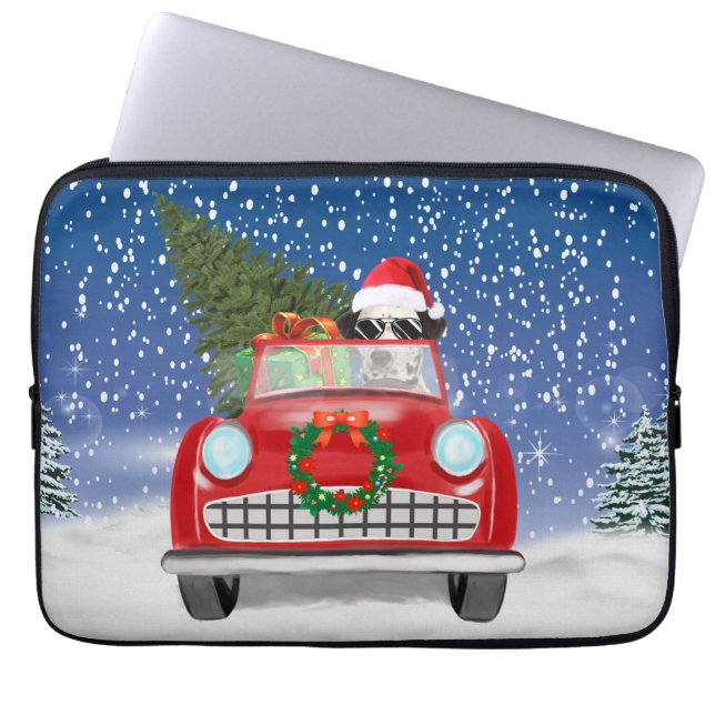 Dalmatian Dog Driving Car In Snow Christmas  Laptop Sleeve (Front)