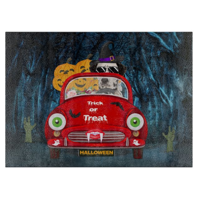 Dalmatian Dog Driving Car Scary Halloween  Cutting Board (Front)
