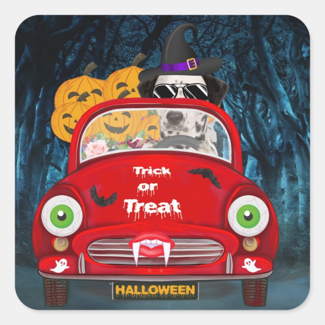 Dalmatian Dog Driving Car Scary Halloween  Square Sticker (Front)
