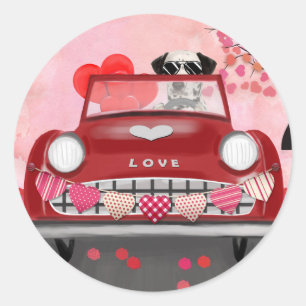 Dalmatian Dog Driving Car with Hearts Valentine's  Classic Round Sticker
