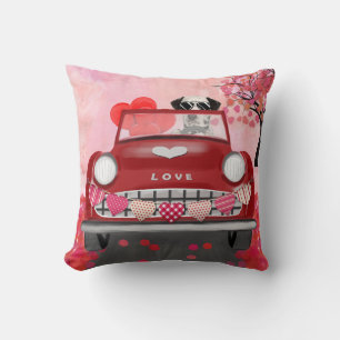 Dalmatian Dog Driving Car with Hearts Valentine's  Cushion