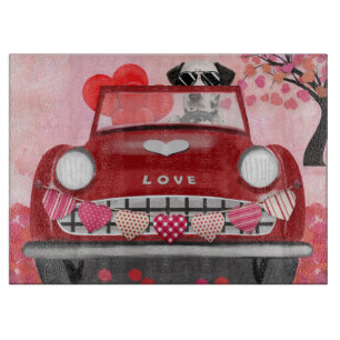 Dalmatian Dog Driving Car with Hearts Valentine's Cutting Board