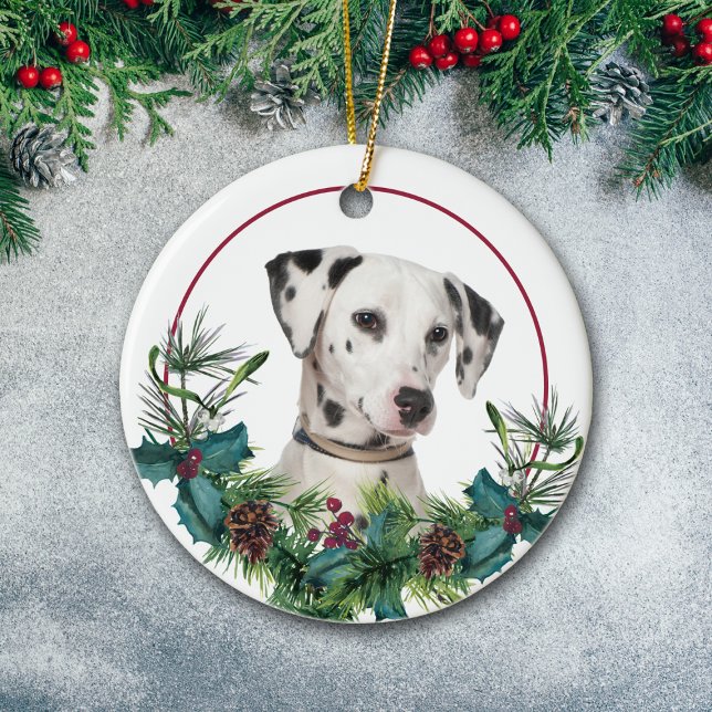Dalmatian Dog Evergreen Berry Wreath Ceramic Ornament (Creator Uploaded)