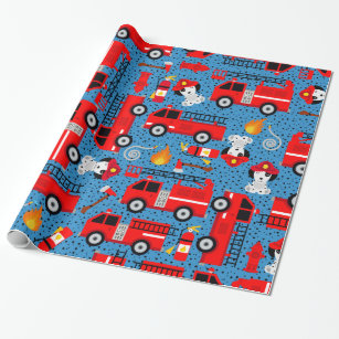 Dalmatian Dog Firefighters With Firetrucks Wrapping Paper