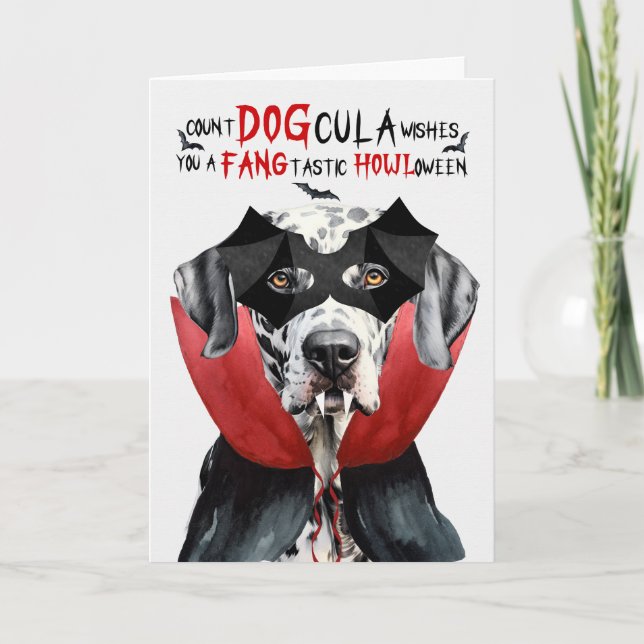 Dalmatian Dog Funny Count DOGcula Halloween Holiday Card (Front)